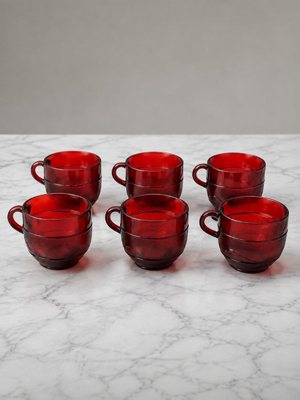 Vintage Fire King Royal Ruby Red Laurel Leaf Coffee Cups Set of 6 8 oz